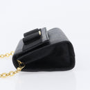 Salvatore Ferragamo Vala Chain Shoulder Bag Leather Black Gold Tone Auth gh2409-5