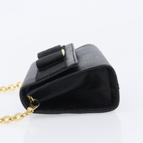Salvatore Ferragamo Vala Chain Shoulder Bag Leather Black Gold Tone Auth gh2409