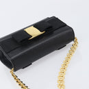 Salvatore Ferragamo Vala Chain Shoulder Bag Leather Black Gold Tone Auth gh2409-6