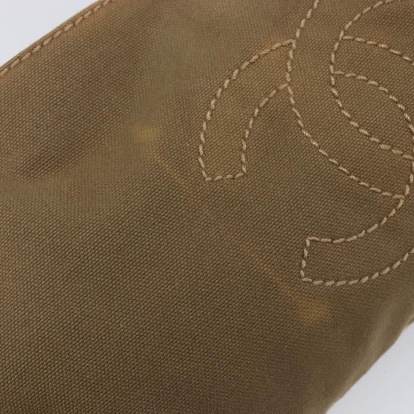 CHANEL Chain Shoulder Bag Canvas Leather Beige Gold CC Auth gh2415A