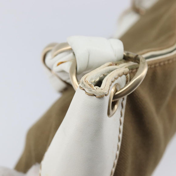 CHANEL Chain Shoulder Bag Canvas Leather Beige Gold CC Auth gh2415A