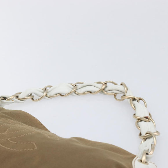 CHANEL Chain Shoulder Bag Canvas Leather Beige Gold CC Auth gh2415A
