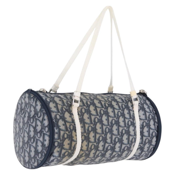 Christian Dior Trotter Canvas Hand Bag Nylon Navy Silver Auth gh2416