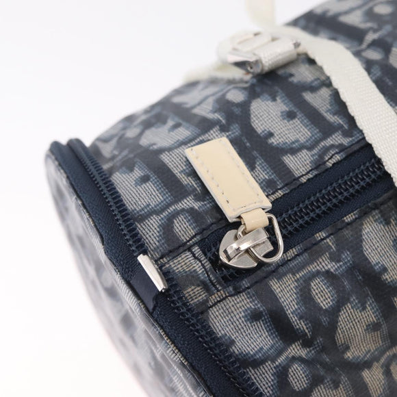 Christian Dior Trotter Canvas Hand Bag Nylon Navy Silver Auth gh2416