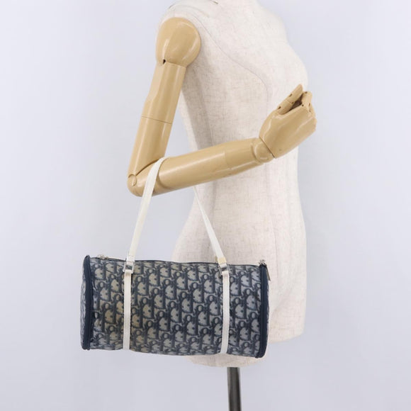Christian Dior Trotter Canvas Hand Bag Nylon Navy Silver Auth gh2416