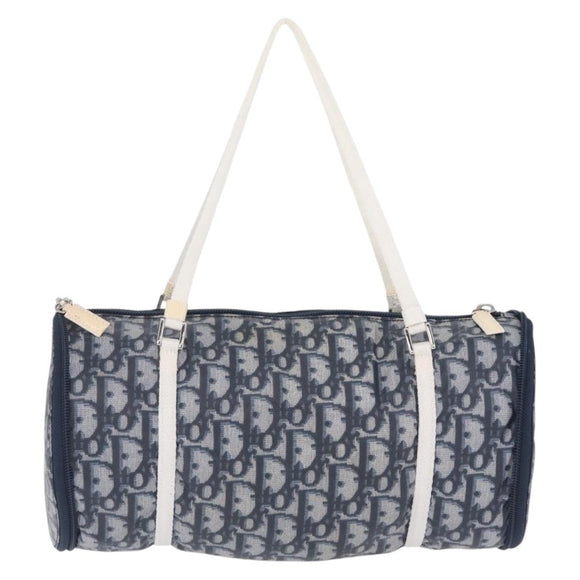 Christian Dior Trotter Canvas Hand Bag Nylon Navy Silver Auth gh2416