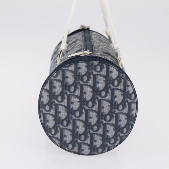 Christian Dior Trotter Canvas Hand Bag Nylon Navy Silver Auth gh2416