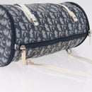 Christian Dior Trotter Canvas Hand Bag Nylon Navy Silver Auth gh2416-6
