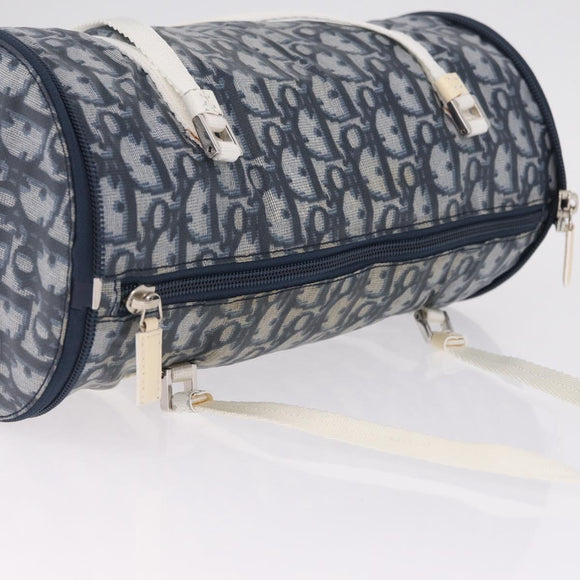 Christian Dior Trotter Canvas Hand Bag Nylon Navy Silver Auth gh2416