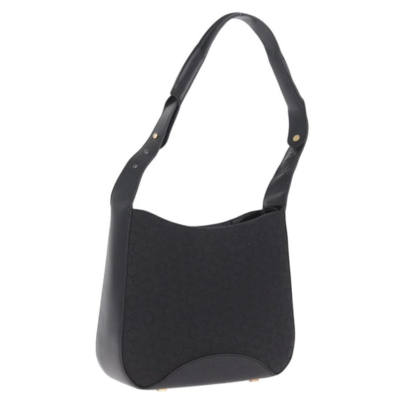 CELINE C Macadam Canvas Shoulder Bag Black Gold Auth gh2417V