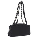 Salvatore Ferragamo Chain Shoulder Bag Canvas Black Silver Auth gh2418-1