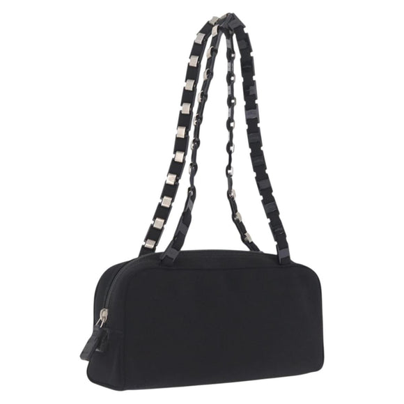 Salvatore Ferragamo Chain Shoulder Bag Canvas Black Silver Auth gh2418