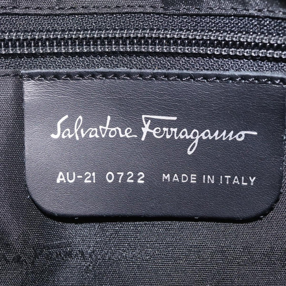 Salvatore Ferragamo Chain Shoulder Bag Canvas Black Silver Auth gh2418