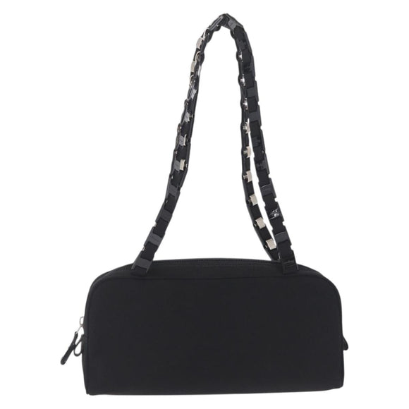Salvatore Ferragamo Chain Shoulder Bag Canvas Black Silver Auth gh2418