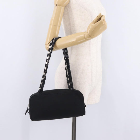 Salvatore Ferragamo Chain Shoulder Bag Canvas Black Silver Auth gh2418