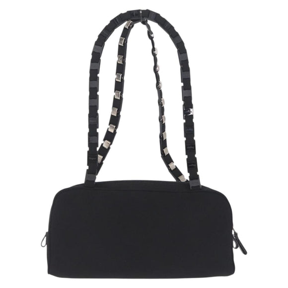 Salvatore Ferragamo Chain Shoulder Bag Canvas Black Silver Auth gh2418