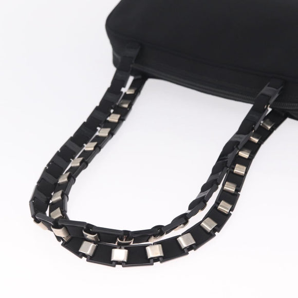 Salvatore Ferragamo Chain Shoulder Bag Canvas Black Silver Auth gh2418