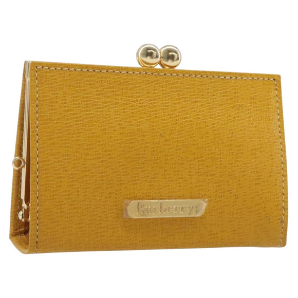 Burberrys Coin Purse Leather Yellow Gold Auth gh2419A