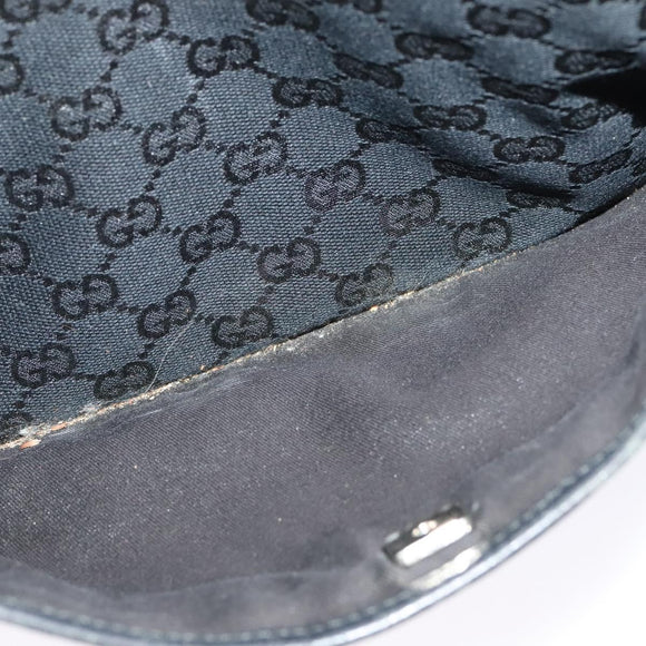 GUCCI GG Canvas Shoulder Bag Black Silver 145857 Auth gh242
