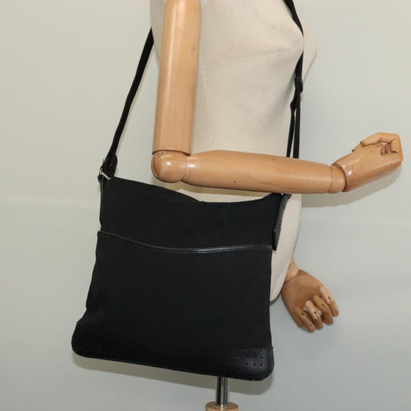 GUCCI GG Canvas Shoulder Bag Black Silver 145857 Auth gh242