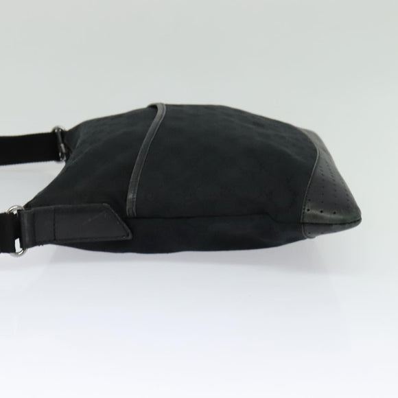 GUCCI GG Canvas Shoulder Bag Black Silver 145857 Auth gh242