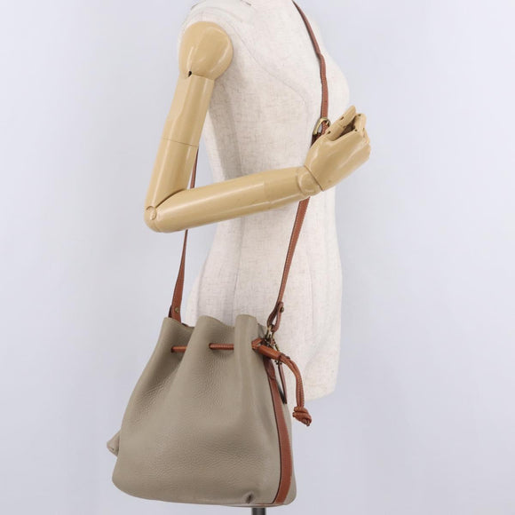 Coach Shoulder Bag Leather Beige Gold Auth gh2421