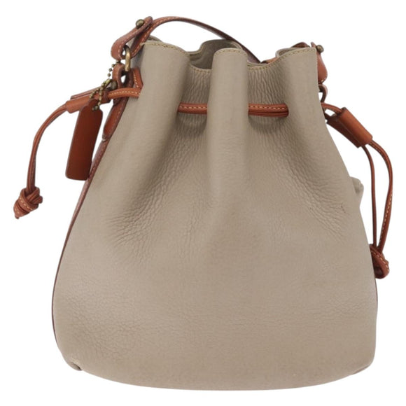 Coach Shoulder Bag Leather Beige Gold Auth gh2421