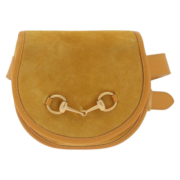 GUCCI Horsebit Waist bag Suede Yellow Gold Auth gh2424