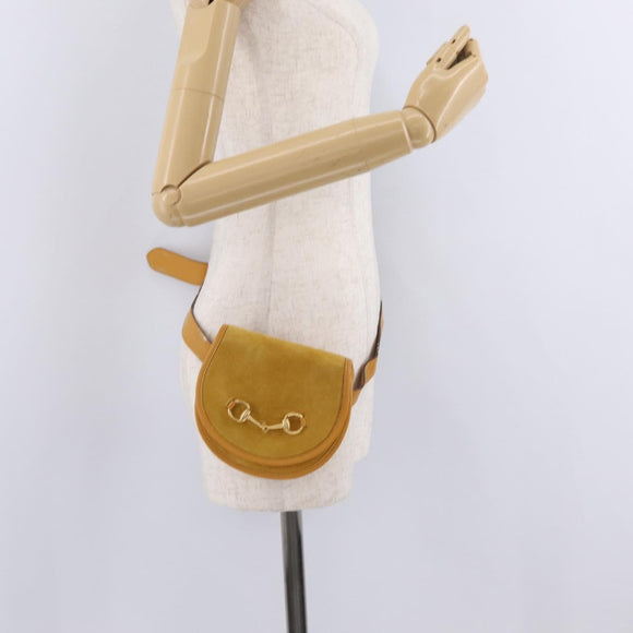 GUCCI Horsebit Waist bag Suede Yellow Gold Auth gh2424