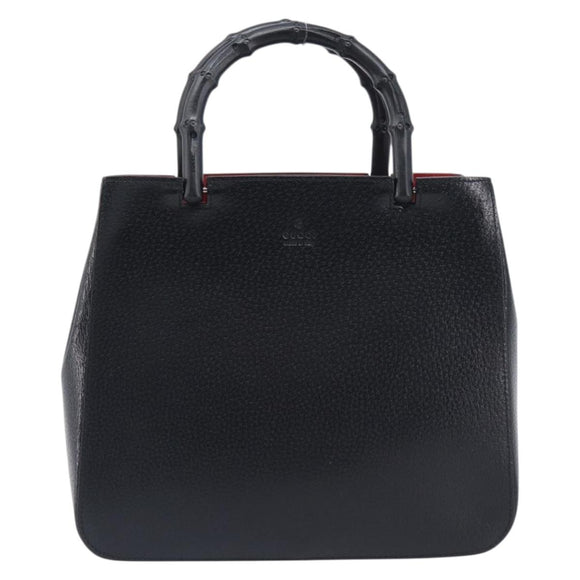 GUCCI Bamboo Hand Bag Leather Black 002 1061 Auth gh2426A