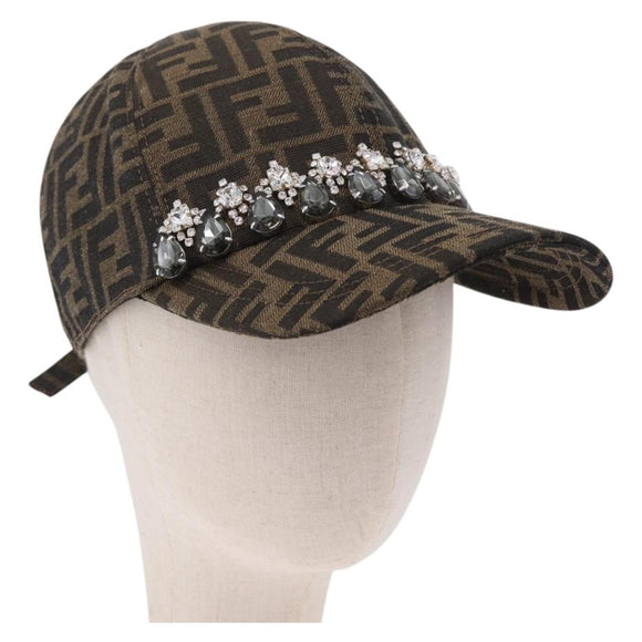FENDI Zucca Canvas Cap Nylon 22.2"" Black Auth gh2428M