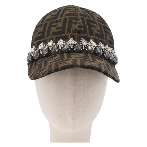 FENDI Zucca Canvas Cap Nylon 22.2"" Black Auth gh2428M