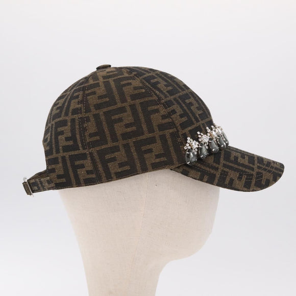 FENDI Zucca Canvas Cap Nylon 22.2"" Black Auth gh2428M