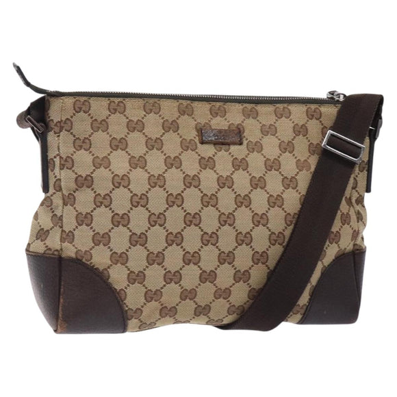 GUCCI GG Canvas Shoulder Bag Beige Silver 114273 Auth gh243