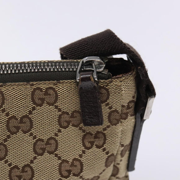 GUCCI GG Canvas Shoulder Bag Beige Silver 114273 Auth gh243