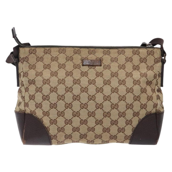 GUCCI GG Canvas Shoulder Bag Beige Silver 114273 Auth gh243