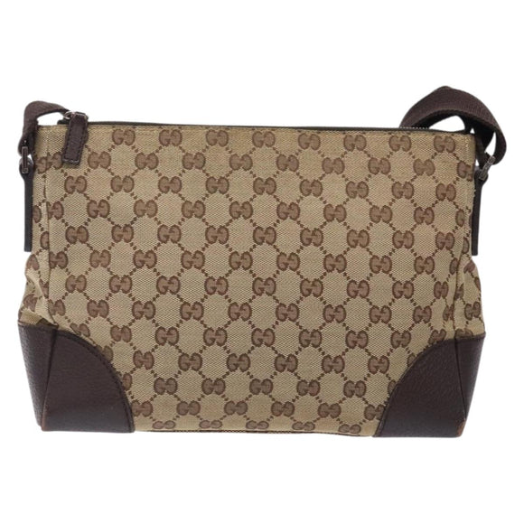 GUCCI GG Canvas Shoulder Bag Beige Silver 114273 Auth gh243