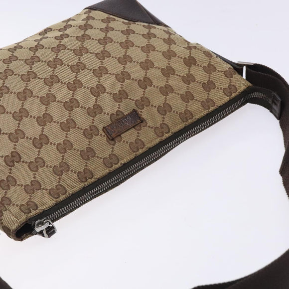 GUCCI GG Canvas Shoulder Bag Beige Silver 114273 Auth gh243