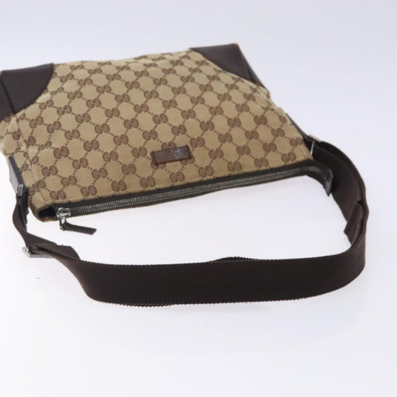GUCCI GG Canvas Shoulder Bag Beige Silver 114273 Auth gh243