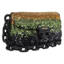 PRADA Chain Shoulder Bag Satin Sequins Yellow Black Auth gh2435V-1