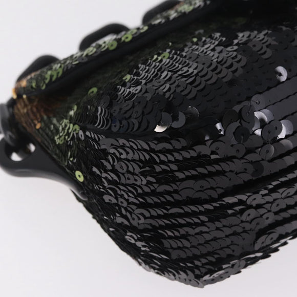 PRADA Chain Shoulder Bag Satin Sequins Yellow Black Auth gh2435V