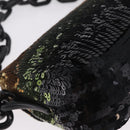 PRADA Chain Shoulder Bag Satin Sequins Yellow Black Auth gh2435V-12