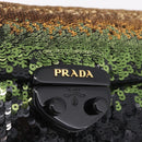 PRADA Chain Shoulder Bag Satin Sequins Yellow Black Auth gh2435V-14
