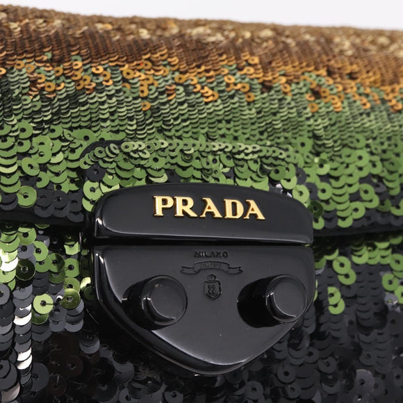 PRADA Chain Shoulder Bag Satin Sequins Yellow Black Auth gh2435V