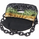 PRADA Chain Shoulder Bag Satin Sequins Yellow Black Auth gh2435V-15