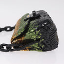 PRADA Chain Shoulder Bag Satin Sequins Yellow Black Auth gh2435V-5