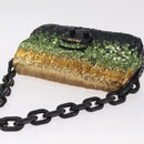 PRADA Chain Shoulder Bag Satin Sequins Yellow Black Auth gh2435V-6
