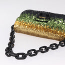 PRADA Chain Shoulder Bag Satin Sequins Yellow Black Auth gh2435V-7