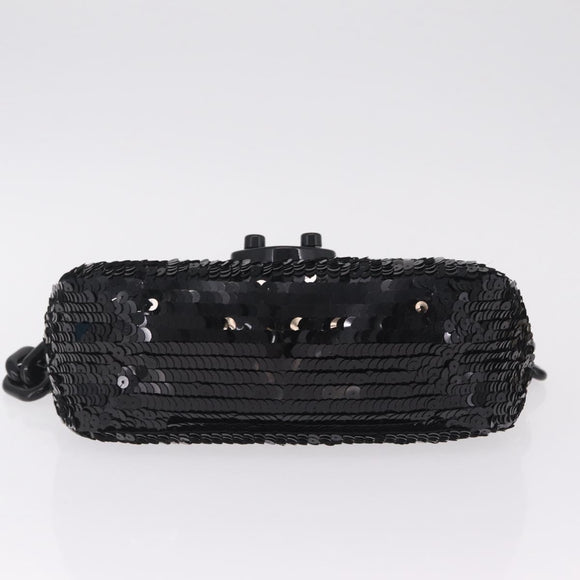 PRADA Chain Shoulder Bag Satin Sequins Yellow Black Auth gh2435V