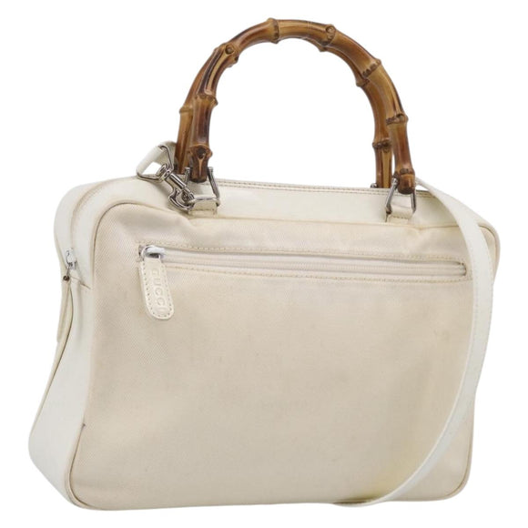 GUCCI Bamboo Hand Bag Nylon 2way White Silver 000 2040 0538 Auth gh2437